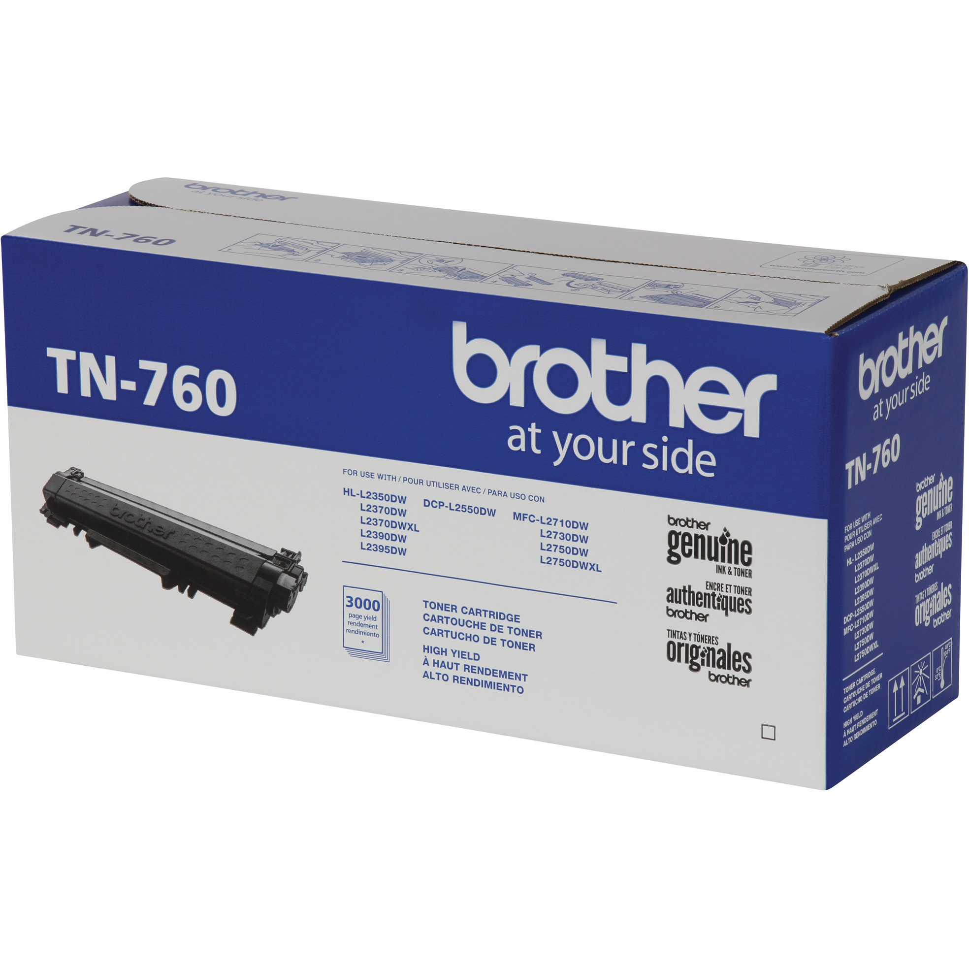 Brother Genuine TN-760 High Yield Toner Cartridge - Black